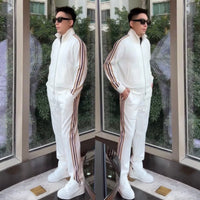 Affordable Luxury Patchwork Striped Casual Sports Suit High-End Stand-Up Collar Jacket And Pants Two-Piece Set