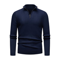 Men's Knitwear Half Zipped Stand Collar Striped Sweater