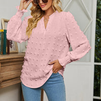 Dot Long-sleeved Bubble Sleeve V-neck Shirt Top