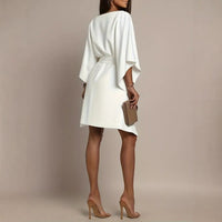 New Womens Loose Casual Dress In White With Batwing Sleeves And A Tie Waist