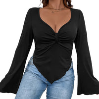 Women's Slim-fit Irregular Hem Bell-sleeve Knit Top