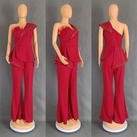 Women's Feather Off-shoulder Casual High Waist Jumpsuit