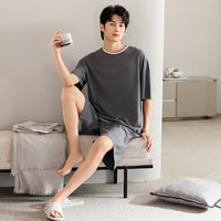 Men's Ice Silk Summer Short-Sleeve Shorts Thin Homewear Set