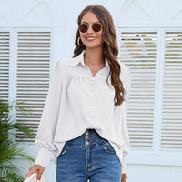Women's Solid Color Simple Chiffon Pleated Long-sleeved Shirt