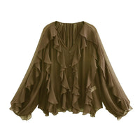 Women's Laminated Fashion V-neck Long Sleeve Shirt