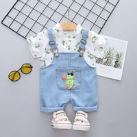 Summer Baby Cartoon Dinosaur Short Sleeve Denim Suspender Pants