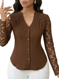 Hollow-out Long-sleeve V-neck Cardigan