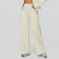 Casual Versatile Trousers Fleece-lined Keep Warm High Waist Wide-leg Trousers