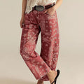 Womens Relaxed-fit Floral Cropped Wide-leg Mid-rise Jeans