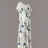 Printed Dress Summer Womens Plus-Size Fashionable Long Short-Sleeve Dress