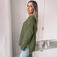 Simple Commute Leisure Pullover Trim Round Neck Knitted Sweater