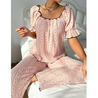 New High-end Airy Openwork Long-pants Loungewear Two-piece Set