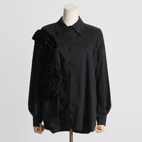 Design Sense Stitching Ruffle Three-dimensional Flower Casual Shirt