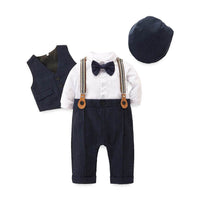 Boys' Bow Tie White Short-sleeved Suspender Romper Vest Three-piece Suit