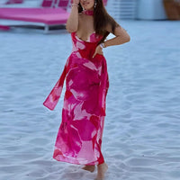 Womens Sexy Elegant Deep-V Print Slip Dress