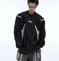 V-collar Contrast Color Padded Shoulder Long Sleeve American Retro Outdoor Sports Top