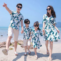 A Family Of Three And Four Father And Son Short-sleeved Shirt Suit