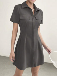 Mid-length Designer-style Pleated Waist-cinched Shirt Dress With A Lapel Collar