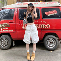 White Unifrom Five Points Wide-leg Denim Shorts