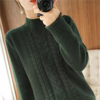 Womens Half-Turtleneck Sweater With Cable Knit And Thickened Design