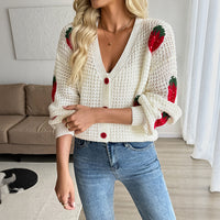 Casual Cardigan European And American Ladies Strawberry Jacquard Sweater