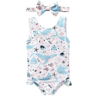 Children's Cartoon Crab Girl One Piece Swimsuit