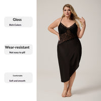 Satin Camisole Pajamas Lace Sexy Nightgown Long Loungewear Set For Ladies