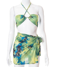 Three-piece Print Wrap Chest Halterneck Vest Miniskirt
