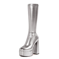 Sexy Womens Stretch Boots With A High Platform And Heel