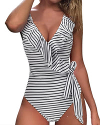 One-Piece Lotus Leaf Swing Bow Knot Strap Swimsuit