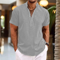 Summer Men's Retro Short Sleeve Stand Collar Top