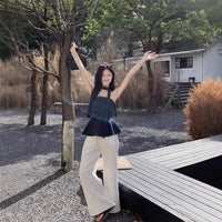 Retro Color-contrast Check Tube Top Women's Short Top