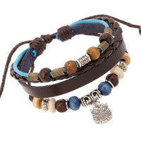 Retro Beaded Cowhide Adjustable Personalized Owl Pendant Leather Bracelet