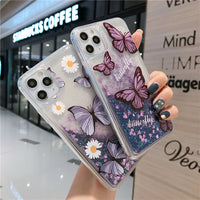 Purple Butterfly Chrysanthemum Daisy Glitter Quicksand Shell