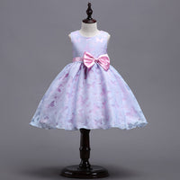 Bow Pleated Mesh Puffy Girls Dress
