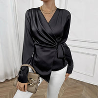 Luxury High-end Light Mature Waist-tie Long Sleeve Top