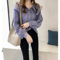 Temperament Commute Single-breasted Striped Pullover Lapel Shirt