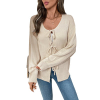 Casual Lazy Lace-up Crew Neck Women's Sweater