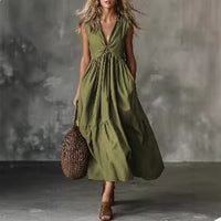 Solid-color Sleeveless V-neck Dress