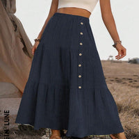 Elegant Casual Womens Long Tiered Skirt With Elastic Waist