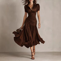 Retro Striped Satin Pleated Bodycon Dress