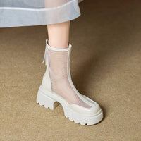 Summer Hollow Out Breathable Mesh Platform Chunky Heel Boot