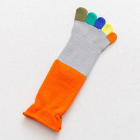 Japanese Toe Socks Female All Cotton Mid-calf Length Socks Autumn And Winter Color Finger Color Matching Bunching Socks