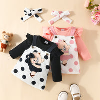 Baby Girl Long Sleeve Suspender Skirt Outfit Strap Cartoon Bear