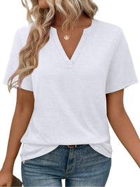 Womens T-shirt With V-neck Loose-fit Casual Solid-color Top