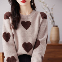 Round Neck Pullover Love Pure Wool Sweater Ladies