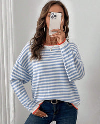 Striped Crewneck Long-sleeve T-shirt Loose-fit Top That Flatters The For Women
