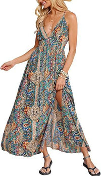 Flowing Split Bohemian Style Beach Vacation Dress