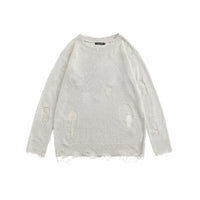 Loose Round Neck Thin Ripped Long Sleeves Shirt