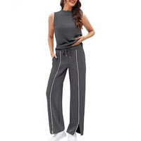 Sleeveless Tank Top And Wide-Leg Pants Two-Piece Womens Casual Sportswear Set